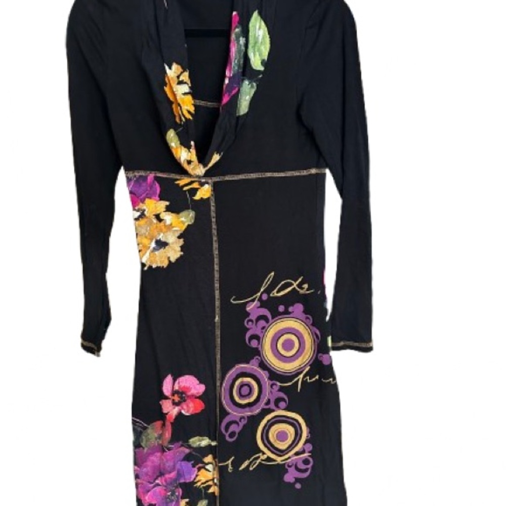 Nexx Black Dress with Purple and Yellow Floral Design